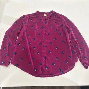 Faded Glory Women's Purple Blue XL Long Sleeve Collared Floral Polyester Blouse